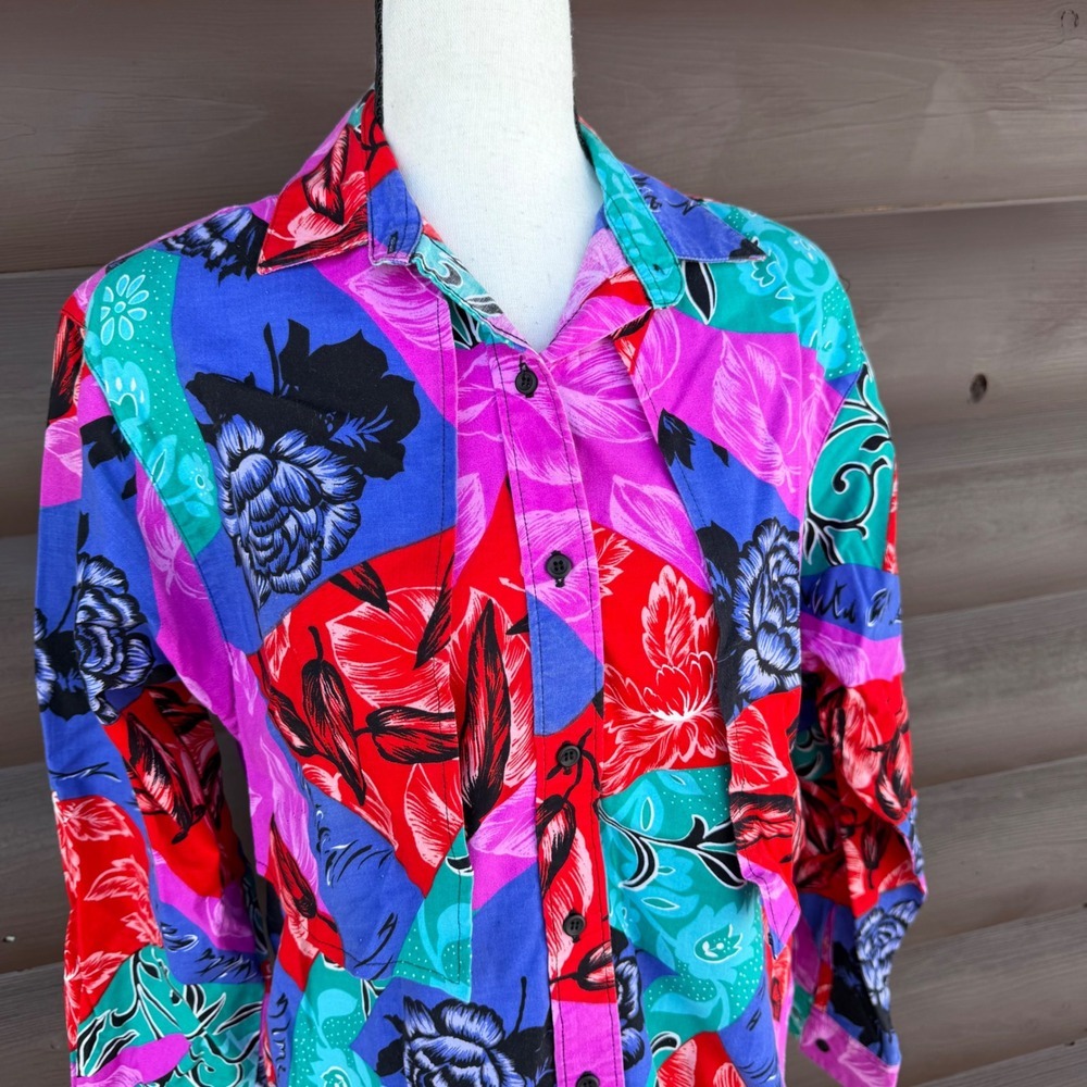Vtg 90s Frontier Series Western Shirt Sz M Floral Print  Button Up Long Sleeve - Picture 2 of 7